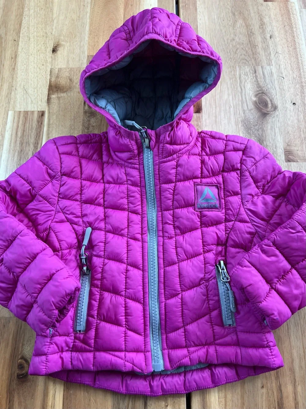 Reebok Girls 2T Fuchsia Hooded Puffer Jacket Quilted lightweight